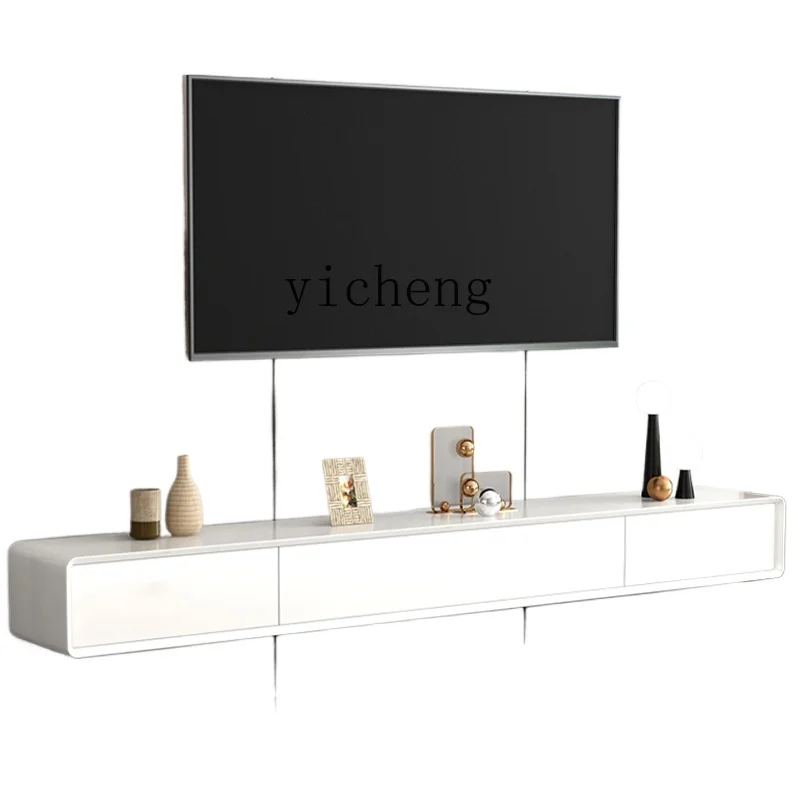 Zk Solid Wood Hanging TV Cabinet Wall-Mounted Small Apartment White Minimalist Hanging TV Stand