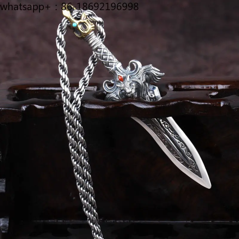 Lion King Sword of the Brave Pendant Men's Sterling Silver Personality Trendy Men's Silver Jewelry Necklace Vintage Sword