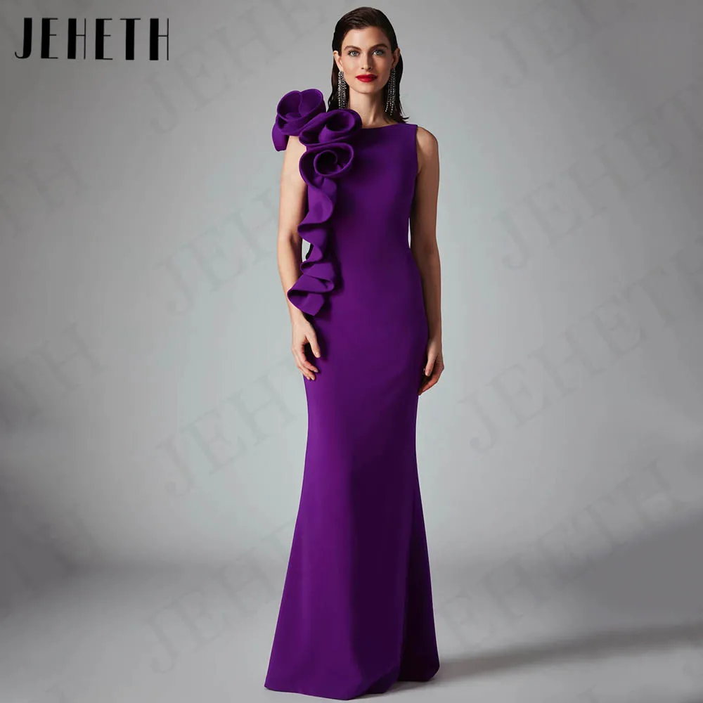 

JEHETH Purple Mermaid Evening Dresses For Women Saudi Arabia Sleeveless Stretchy Satin Wedding Guest Dress vestidos de noche