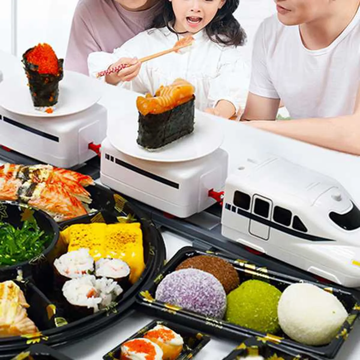 Tren de Sushi giratorio, pista de juguete para Sushi, cinta transportadora, mesa giratoria, juego de tren de comida para niños, accesorios para fiesta de Sushi DIY