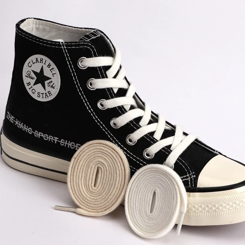 1 Paar Baumwoll schnürsenkel 1970s High Top Canvas Schuhe flache Schnürsenkel junge männliche und weibliche Studenten schwarzer Schnürsenkel für Turnschuhe