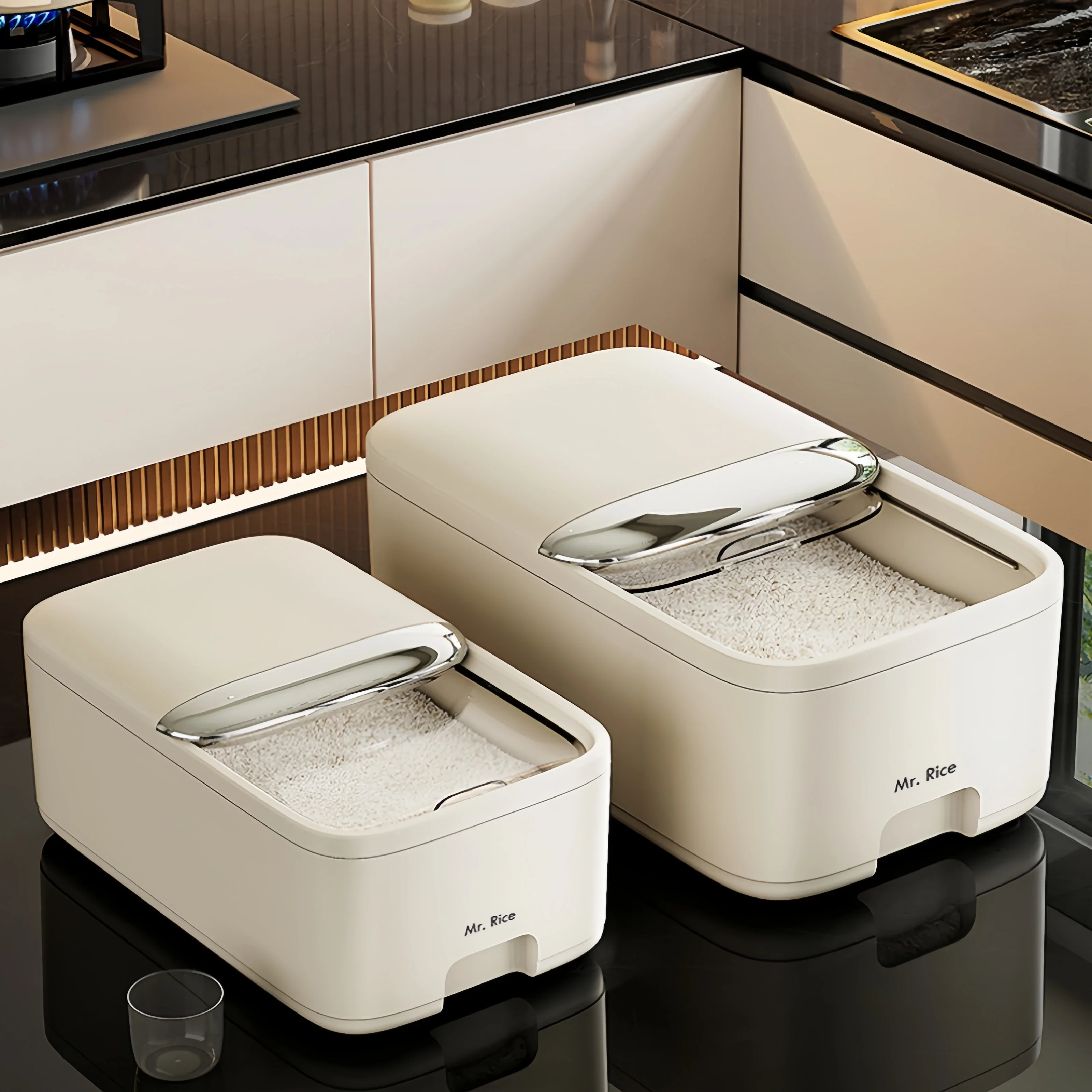 

5/10KG Rice Storage Box Insect Proof Moisture Proof with Transparent Sliding Cover Cereal Grain Dispenser Home Kitchen Storage