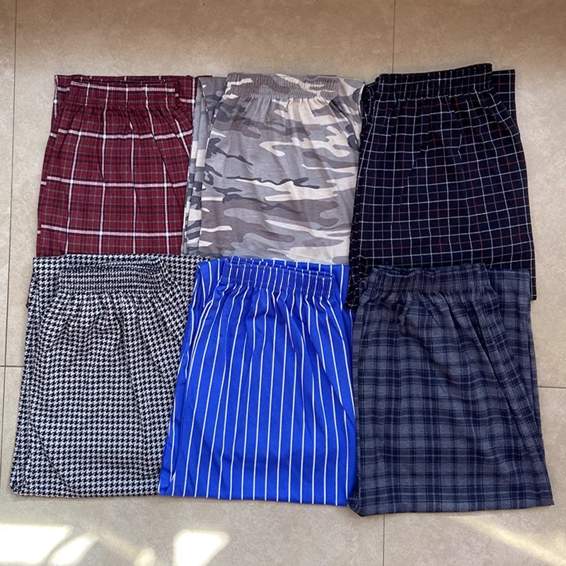 

Мужские брюки, вязаные хлопковые свободные пижамные штаны для отца среднего возраста, клетчатые тонкие брюки с кондиционером, мужские штаны для сна, одежда для сна