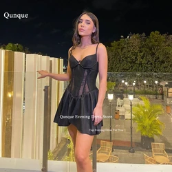 Qunque Sexy Cocktail Gowns Spaghetti Straps Homecoming Dress Customized Satin Lace Black Mini Robes De Soiree Vestidos De Fiesta