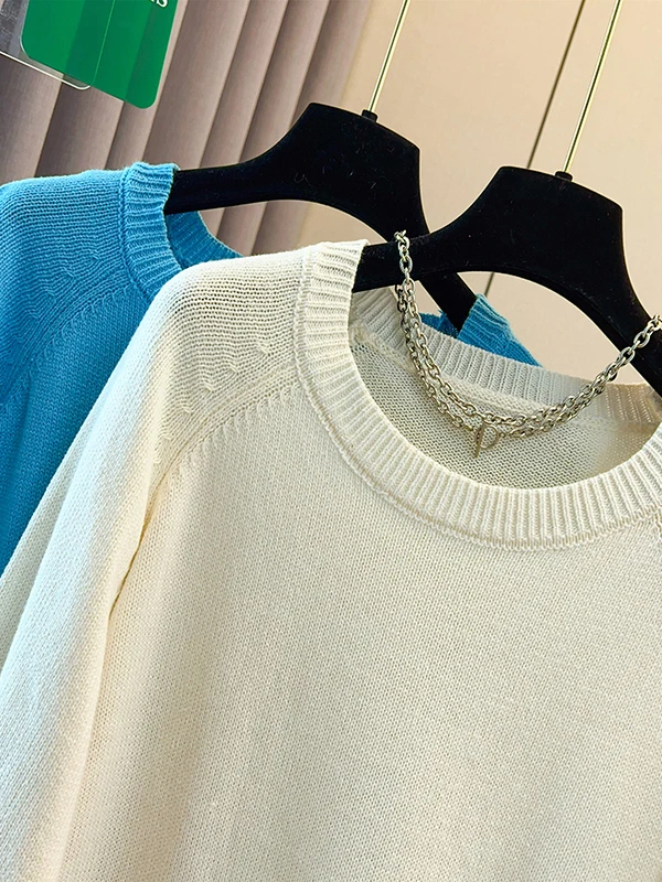 Plus Size Royal Blue Sweater Damen Loose Oulder Sve Round Ne Lazy Sle Fat Sister Strickoberteil Winter Thi Long Sve