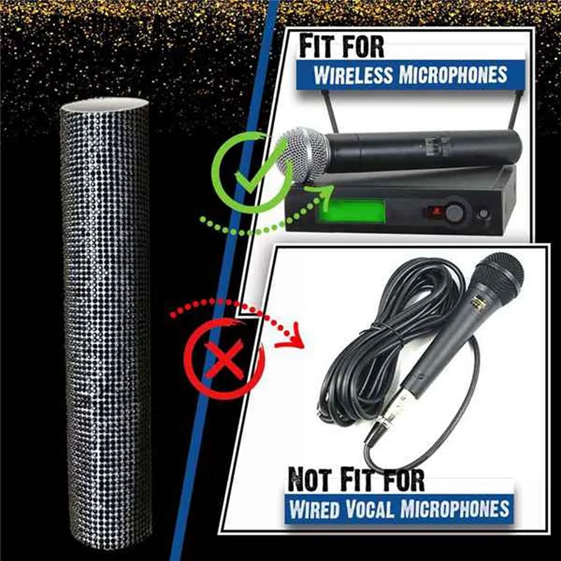Excellent-2 PCS Mic Handle Cover Sparkly Bling Rhinestones Mic Handle Sleeve For Party&TV Show For Most Wireless Microphones