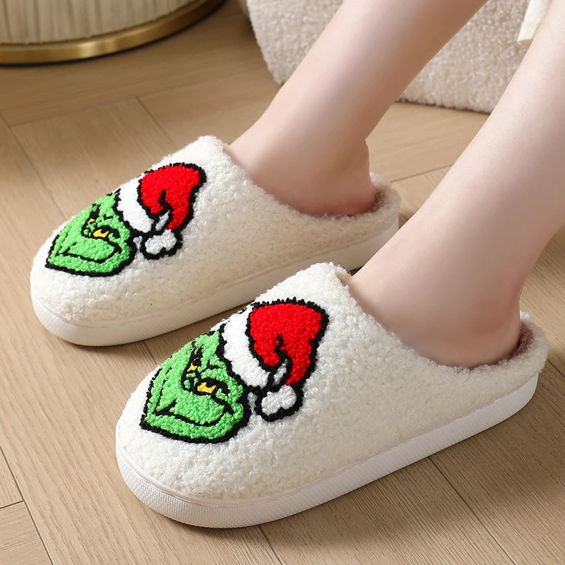 Cartoon Animation House Winter Slippers Women Christmas Style Warm Cotton Slippers Woman Comfort Indoor Bedroom Plush Slides