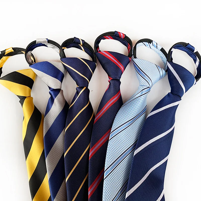 

In stock supply of new 8cm striped polyester men's zippered tie ties