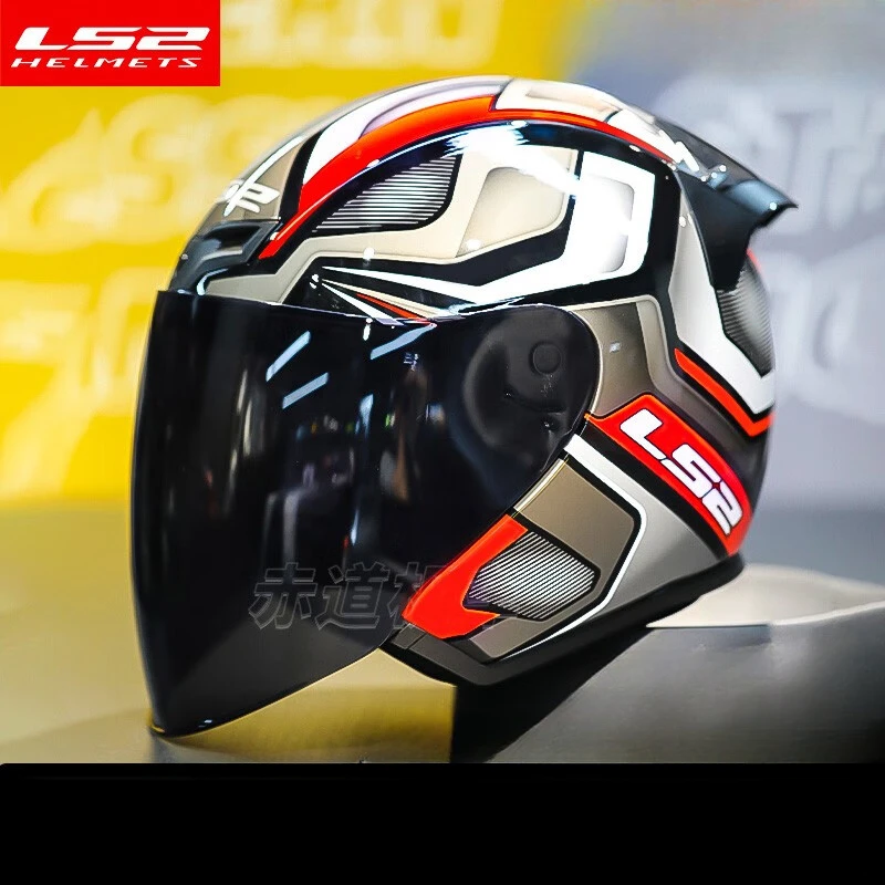 

LS2 Motorcycle Helmet 3/4 Open Face Helmet Electric Power Assisted Vehicle Large Tail Wing Men's and Women's OF608