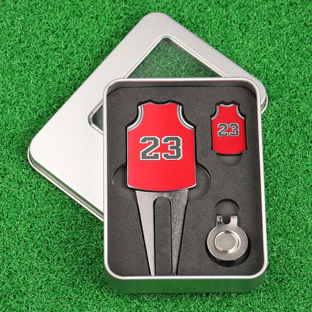 Logam # 23 # 24 Alat Perbaikan Lapangan Golf, Penanda Bola, Klip Topi, Set Hadiah