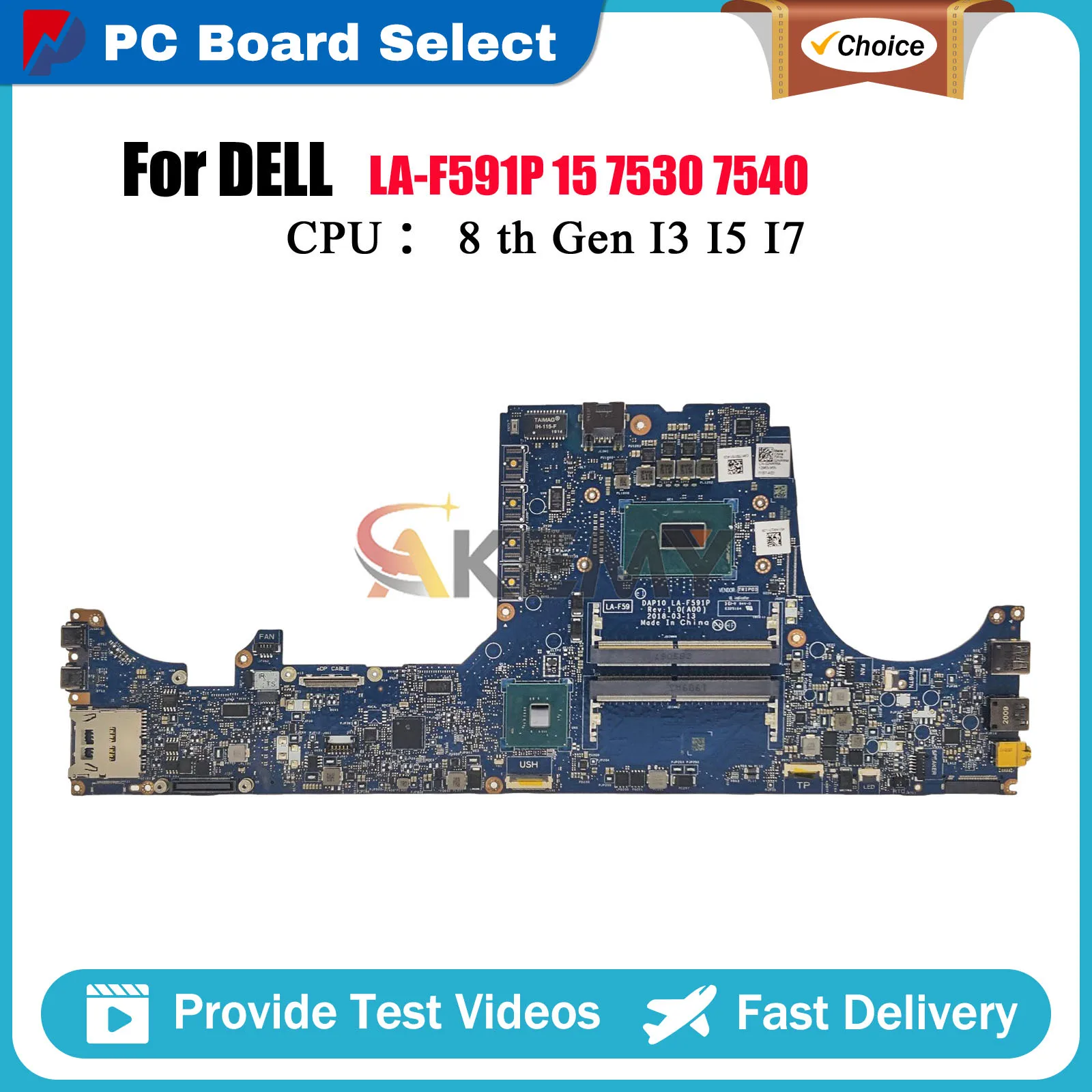 

Laptop Motherboard For Dell Precision 7530 LA-F591P with i5 i7 i9 8th CPU 02NRRM 0Y0MPW 0XM3HC Tested OK