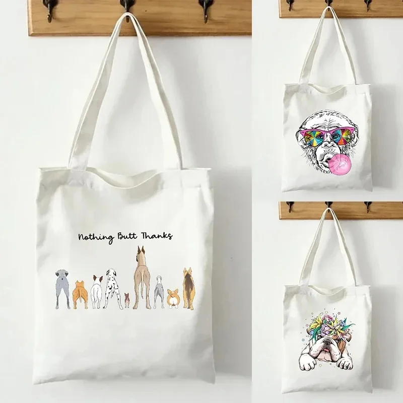 Shopping Bags Canvas Printing Funny Dog Thank You Tote Bag Cute Giraffe Animal Canvas Shoulder Bags Large Capacity Travel