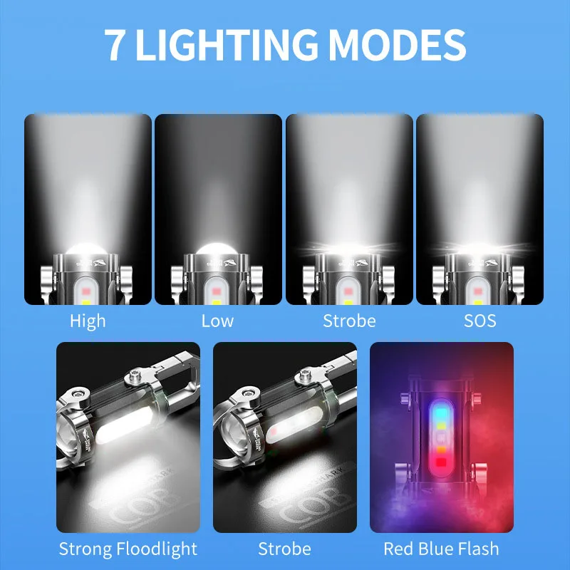 Mini Keychain Flashlight Rechargeable Waterproof Emergency Work Lights with SOS Alarm Safety Warning Light for Outdoor Camping