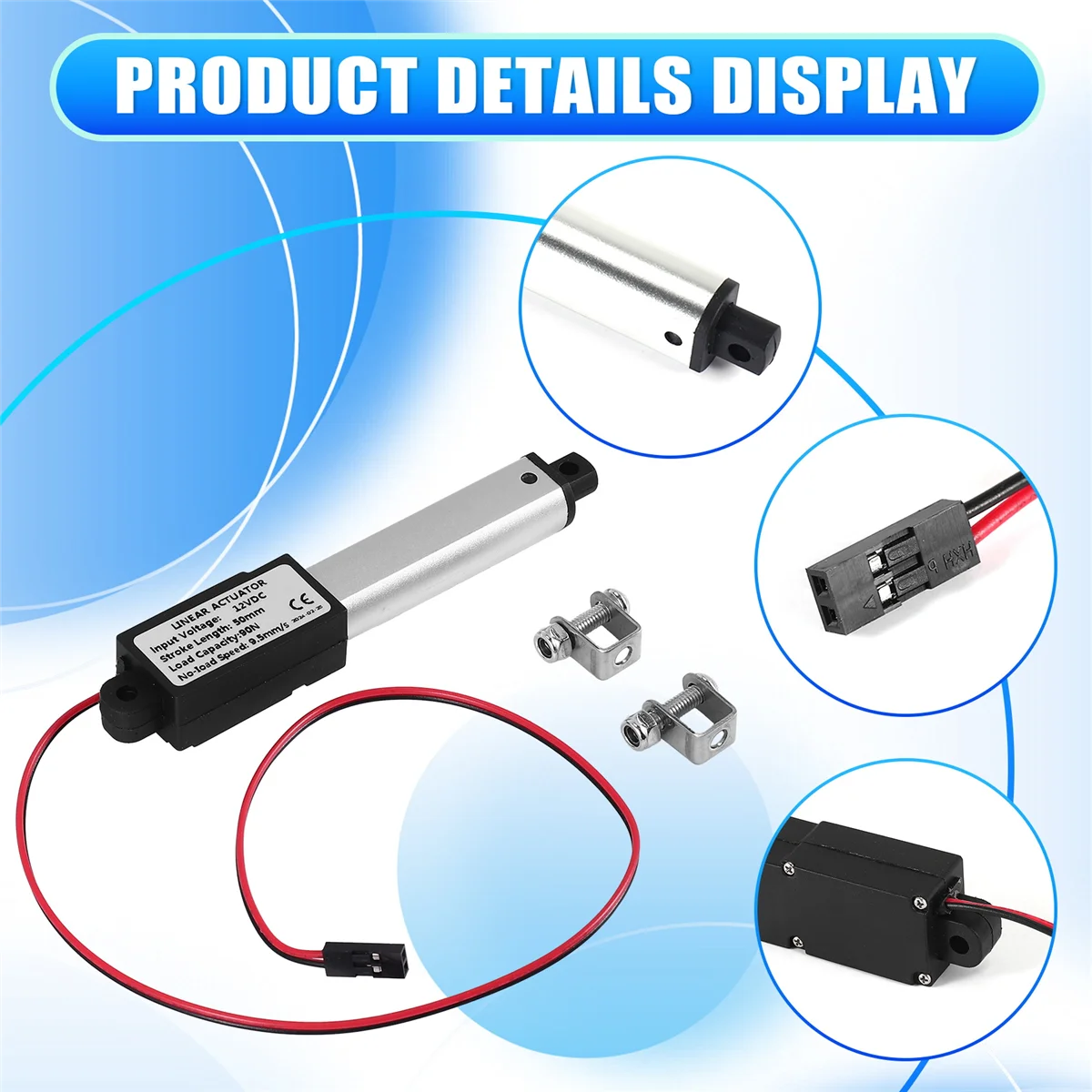 

AA91 Micro-Linear Actuator, 2 Inch Stroke, 90N/20.3Lb, Speed 9.5mm/S Electric Waterproof Actuator Motor Linear Actuator 12V