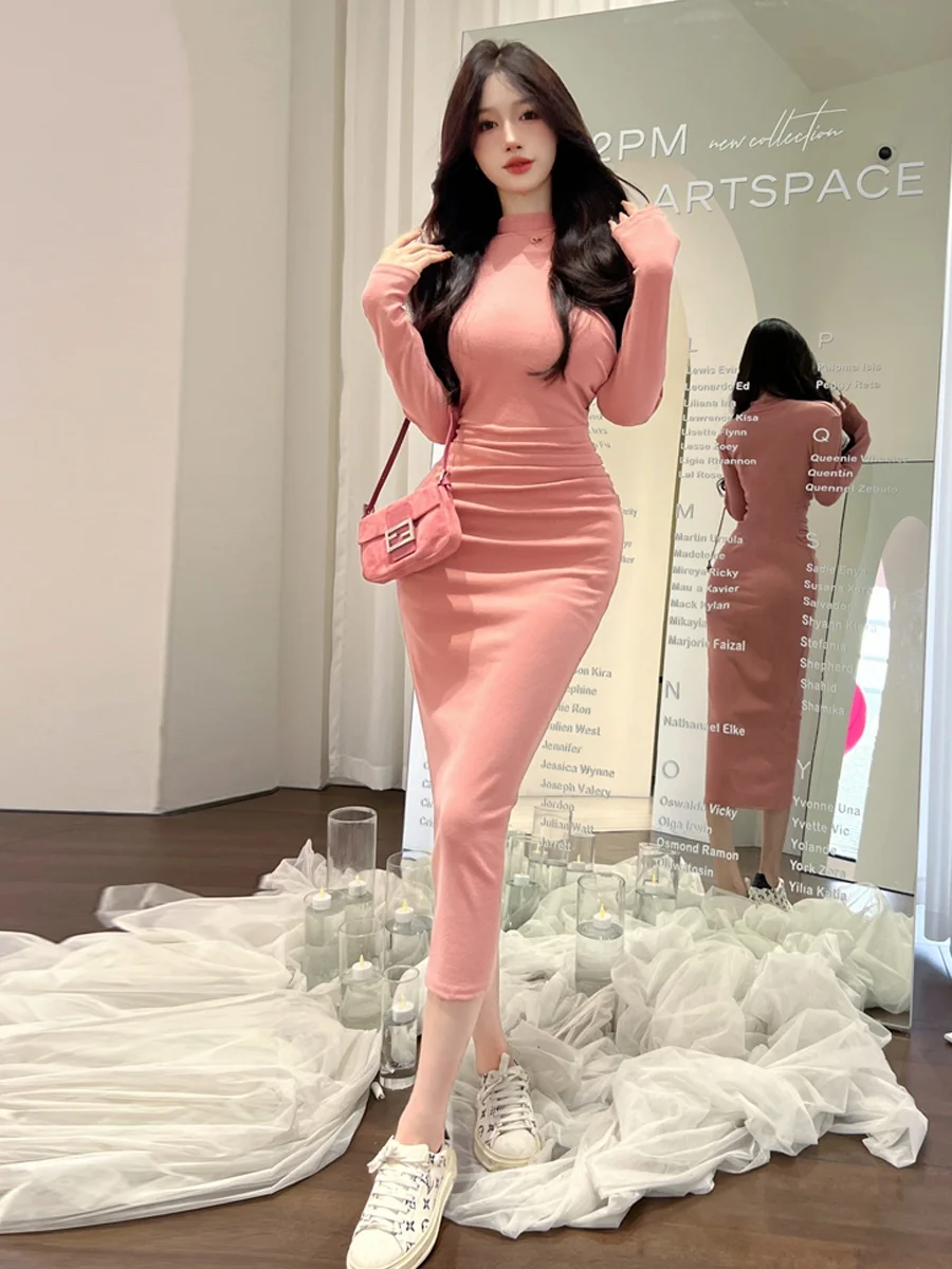 

Pure Desirable Fce Lined f High Collar Midi Base Skirt Sexy Spicy Girl Slim Fit Waist Cinch Butt Hing Dr