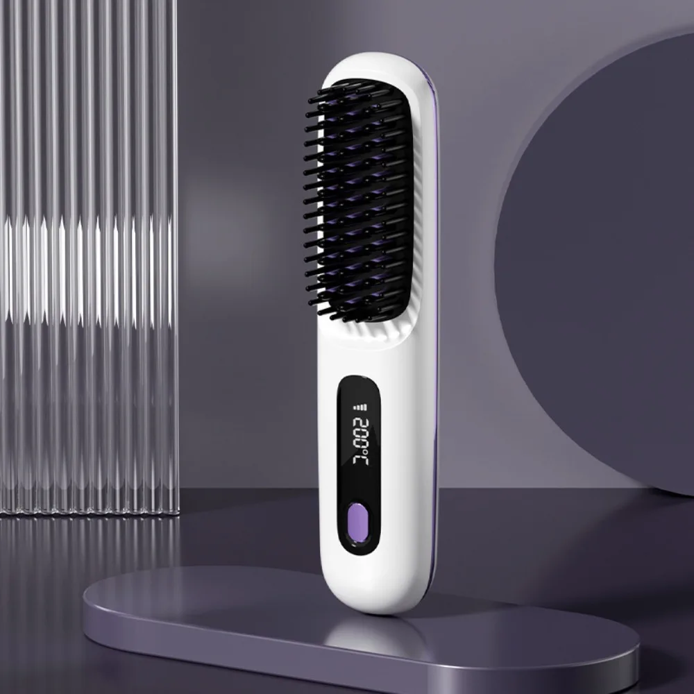 

3 Temperature Settings Electric Hair Straightener Brush Dual-Function Operation Portable Negative Ion Styling Tool