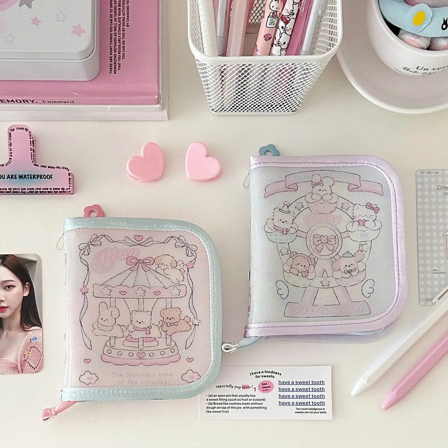 3 Hole PVC Mini Binder Zipper Edge Loose Leaf Photo Album Photocard Holder Portable Card Storage Sticker Organizer for Cards