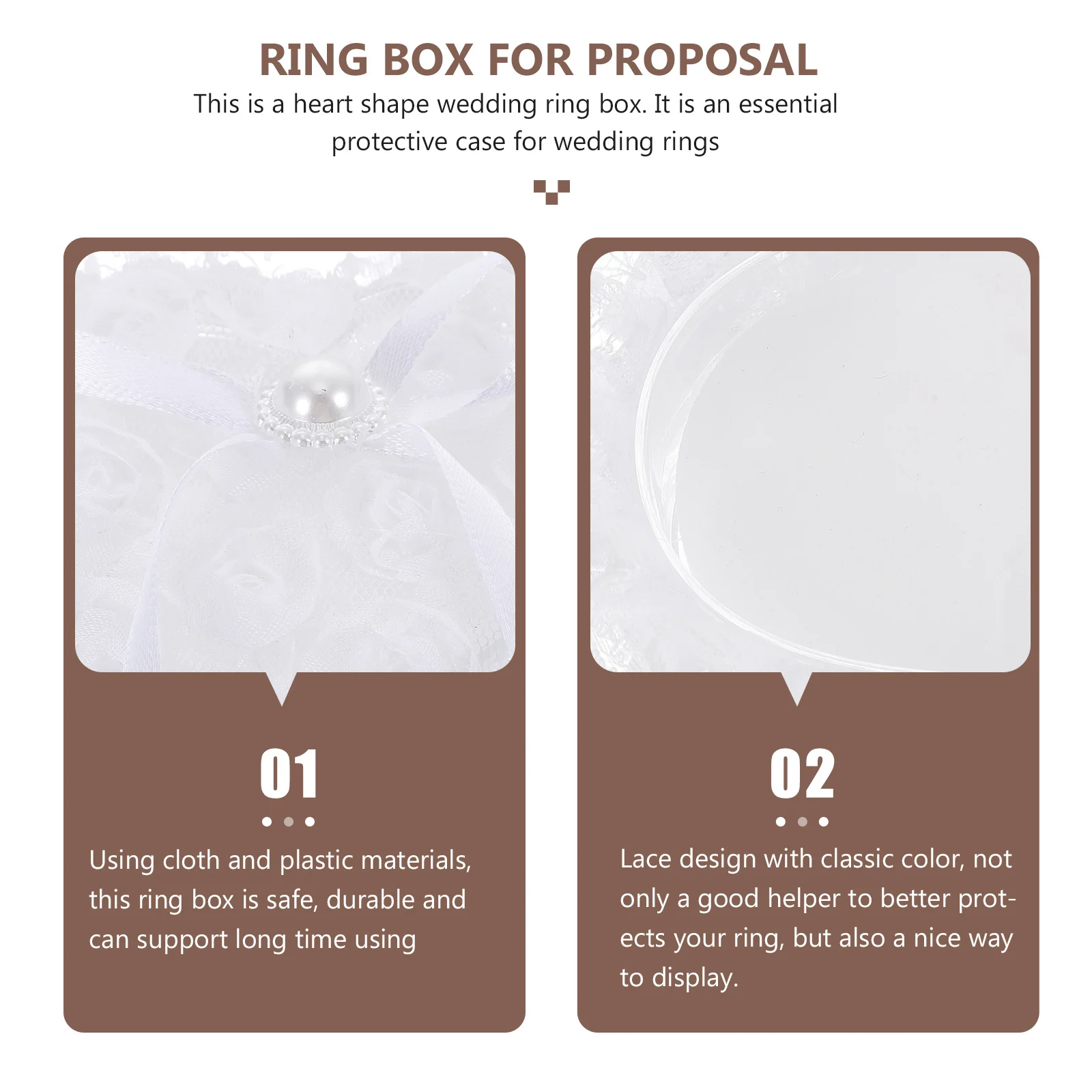 

Heart Ring Box Wedding Lace Design Compact Durable Protective Case Light Weight Romantic Engagement Ring Holder Bridal Shower