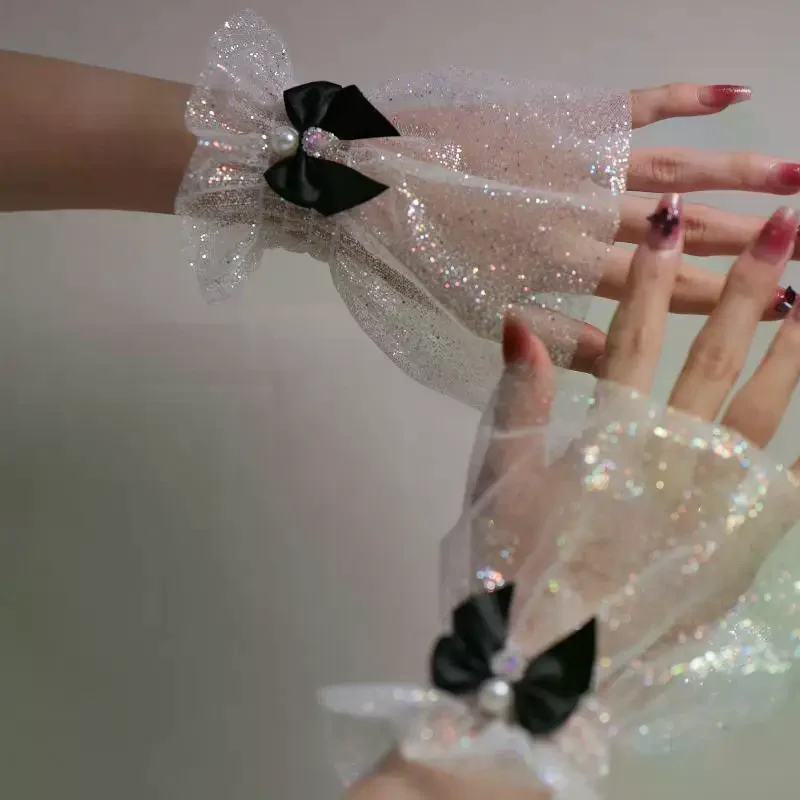 Attrezzatura fotografica per unghie Fiocco corto Polso in rete Maniche finte Polsino falso decorativo per sposa Articolo in tulle Nail art Scatta foto di sfondo