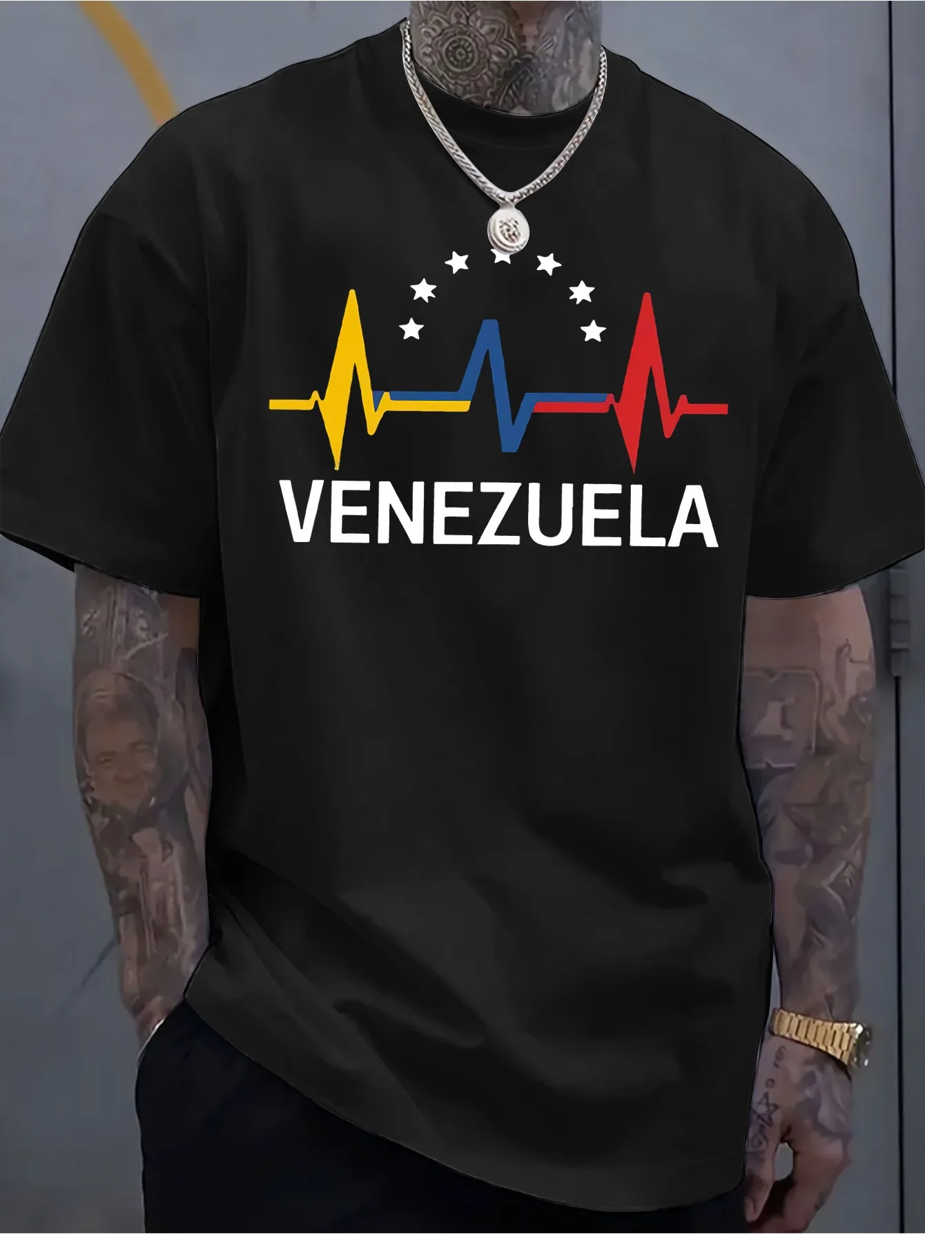 Men'S Venezuela Flag Heartbeat Graphic T-Shirt Breathable All-Season Patriotic Venezuelan Heritage Design for Everyday