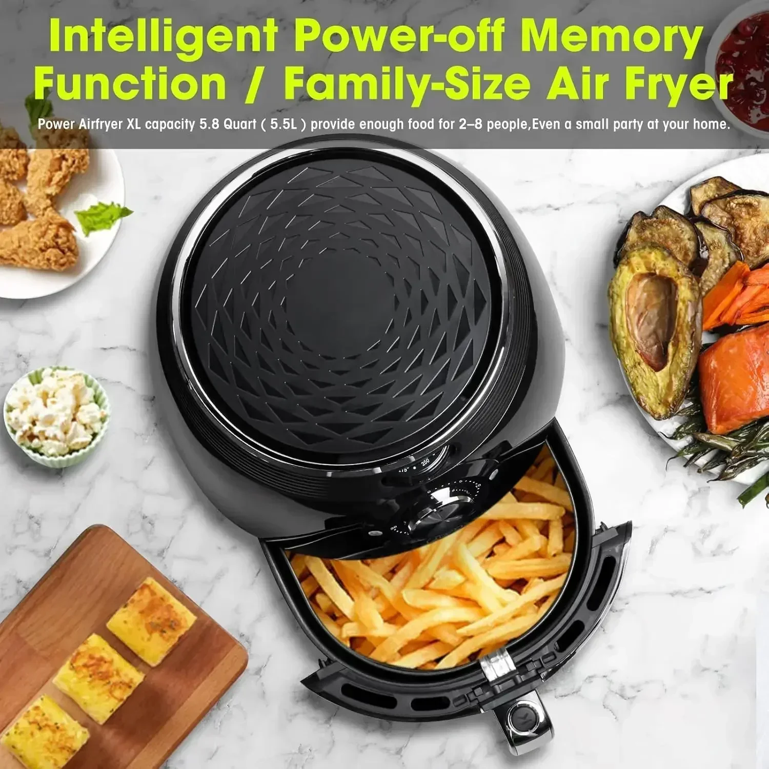 Air Fryer 5.8QT/5.5L, Uten 1700W AirFryer High-Power Electric Hot Temperature Control & Timer Knob, Non Stick Fry Basket, Dishwasher Safe, Apply to Party, Afternoon Tea, Black - view 5