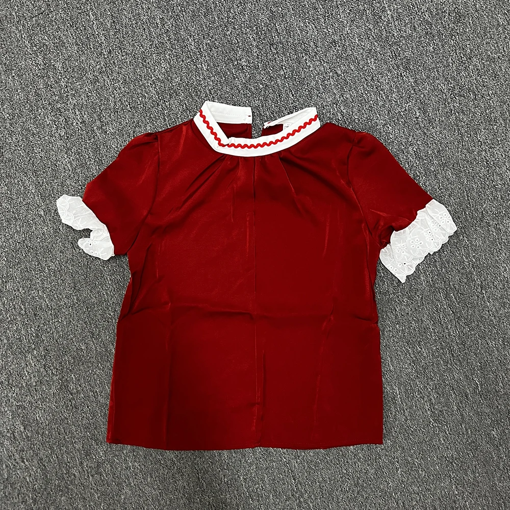 Salt Wear French Unique Small Top Korean Chic Beautiful Short-sleeved Red Shirt Female Temperament Small  Casual Blusas