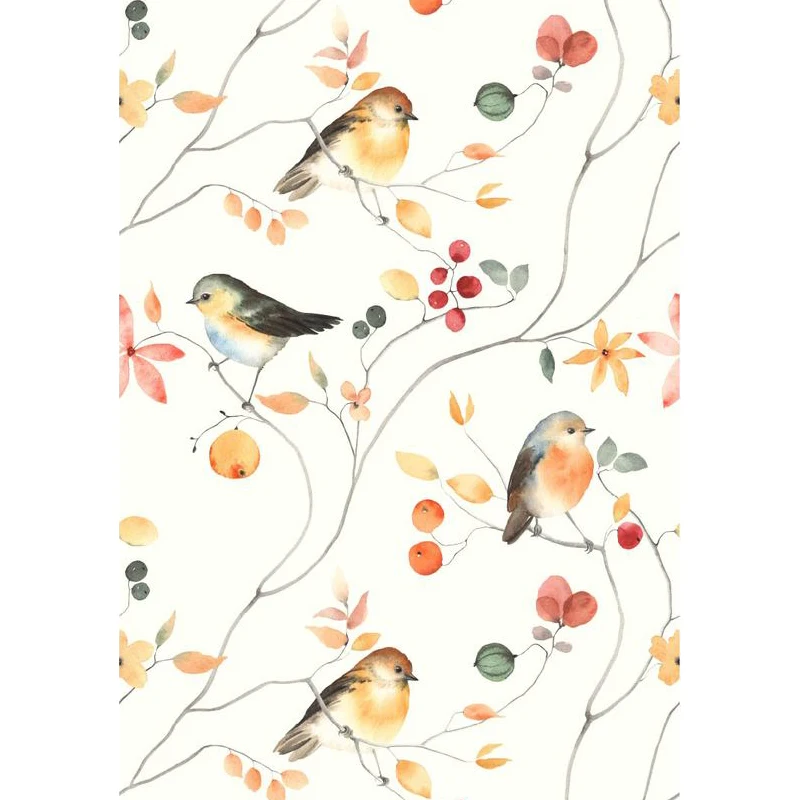 Multicolor Sparrow Self Adhesive Wallpapers Wall Decor Hawthorn Removable Peel and Stick Vinyl Wall Stickers for Bedroom Cabin