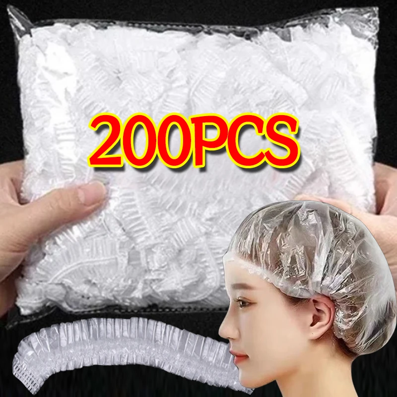 100/200pcs Disposable Shower Cap Elastic Dustproof Bath Hats Transparent Waterproof Breathable Hair Hat Bath Shampoo Shower Caps