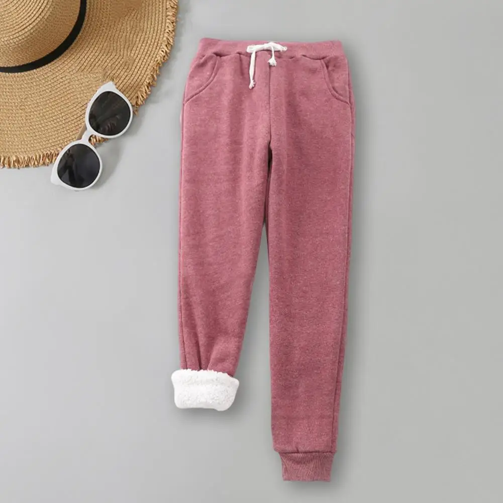 Autumn Winter Solid Women Plush Warm Fleece Wool Pants Casual Loose Drawstring Women High Waist Comfortable Material Sweatpants