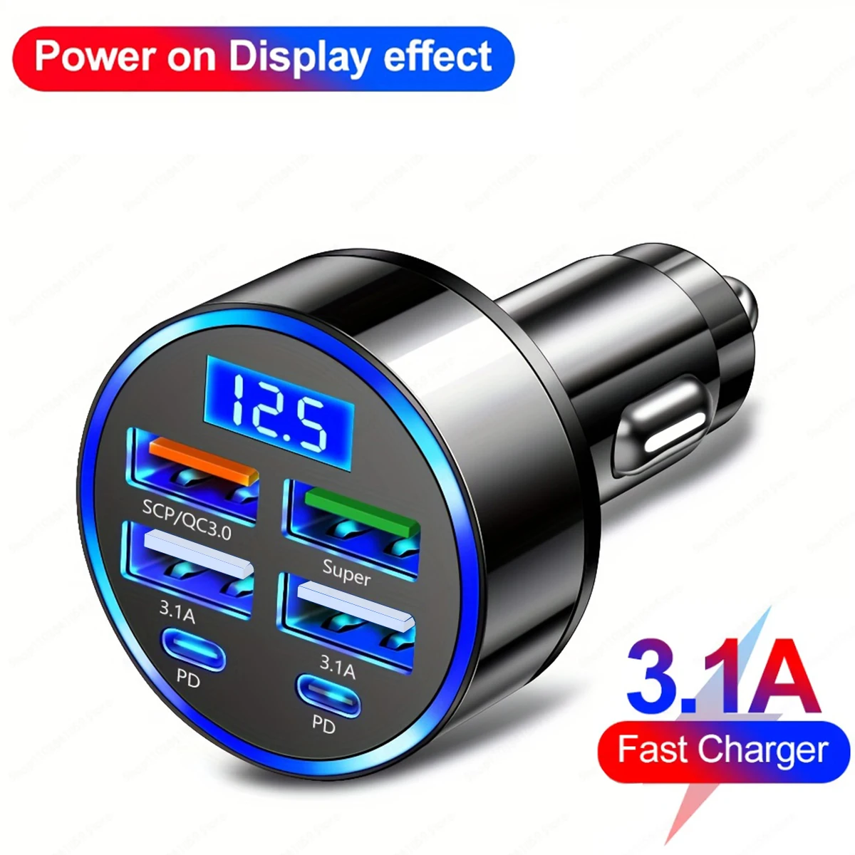 100W PD 6 포트 PD QC 3.0 iPhone 15 Pro Max 용 LED 디지털 디스플레이 차량용 충전기 Samsung Xiaomi Huawei iPad 고속 충전 어댑터