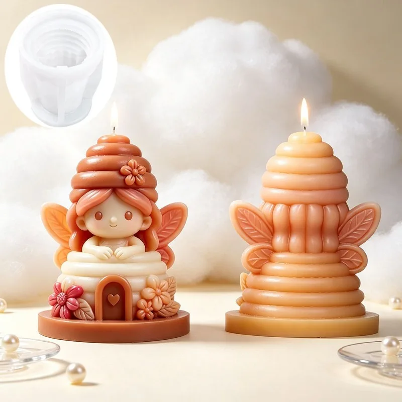 Bee Girl Silicone Mold Honeycomb House Character Modeling DIY Scented Candle Diffuser Stone Mold Cake Decorating Tools Molds