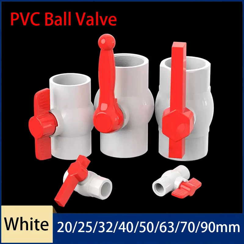 1PC 20~110mm Thickened Octagonal Red Butterfly Handle White PVC Ball Valve Pipe Socket Ball Valve Aquarium Fish Tank Connectors