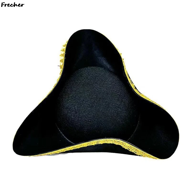 Role Play Pirate Hat Cosplay Unique Tricorn Hat Stage Captain Hats Performance Sun Caps Masquerade Party Dress Up Cap Black image 4