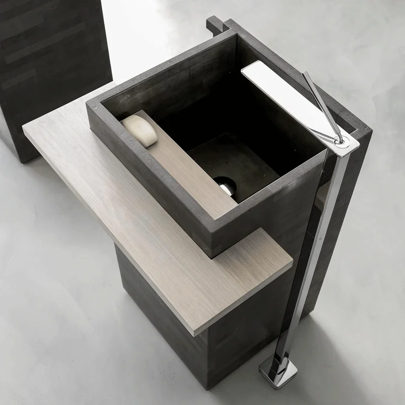 Thin-edge integrated square simple engineering washbasin custom-made household washbasin with rock plate column basin