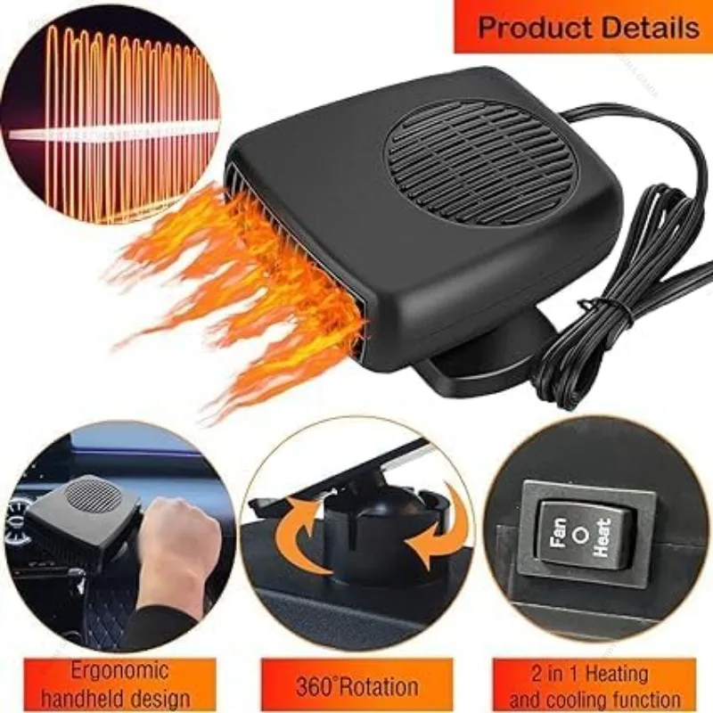 150W Electric Car Heater 12V/24V Air Cooler Fan Portable Demister Defroster Heating Fan Dryer Windshield Defogging Accessroies