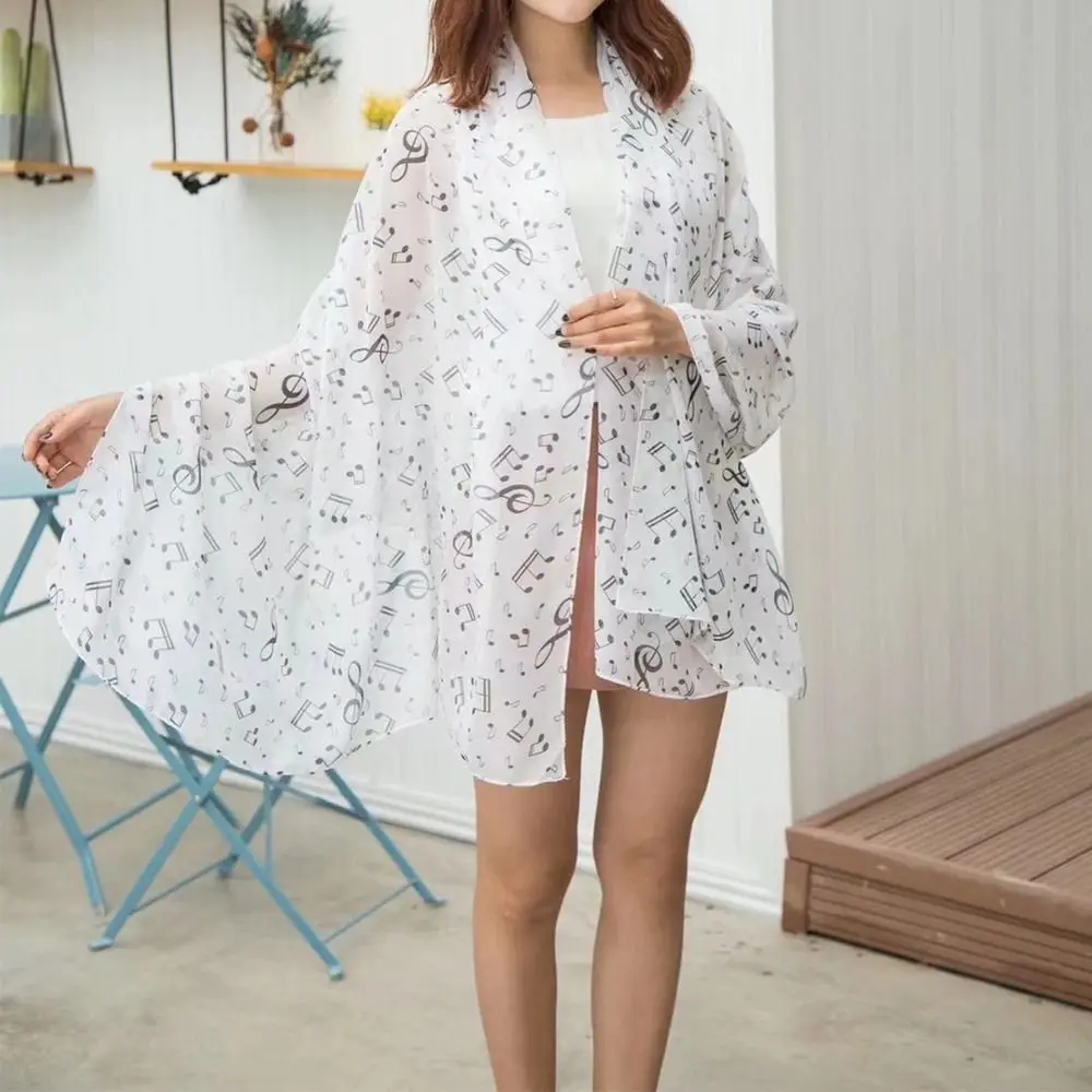 Printed Design Chiffon Hijab Scarf 50*160cm Size Elastic Material Printed Chiffon Scarf Musical Note Pattern Beautiful Pattern