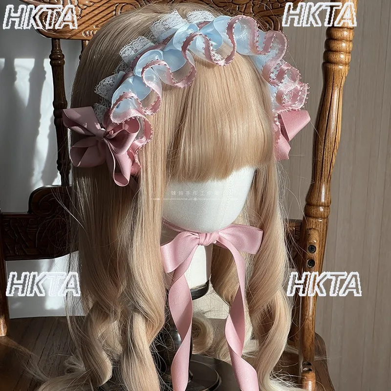 Handmade Lolita Girls Handmade Pink Blue KC Headband Gothic Performance Cosplay Little BNT Hat Halloween Christmas Accessories