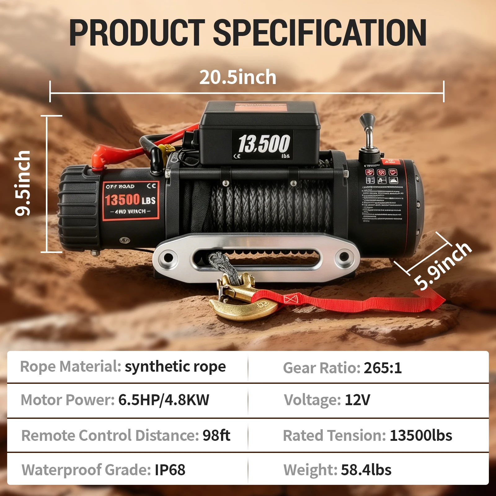 SIHAO 12V Wireless Remote Recovery Winch, 13500LBS Capacity with 92ft Synthetic Rope, Off‑Road Emergency Towing Tool for 4WD Truck & ATV Vehicles30