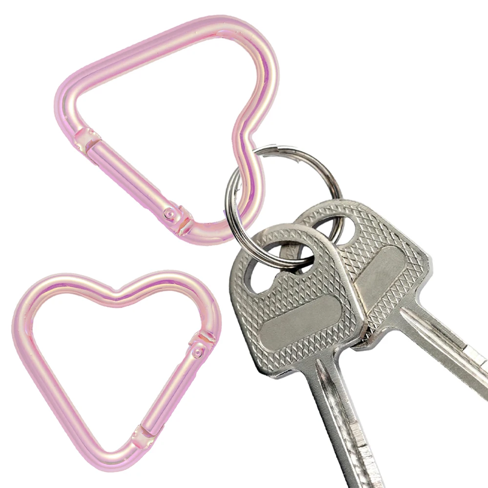 5pcs Colorful Heart Keychain Clip Cute Pink Snap Key Ring Hook Holder for Valentine's Couple Wife Husband Gift Jewelry Making