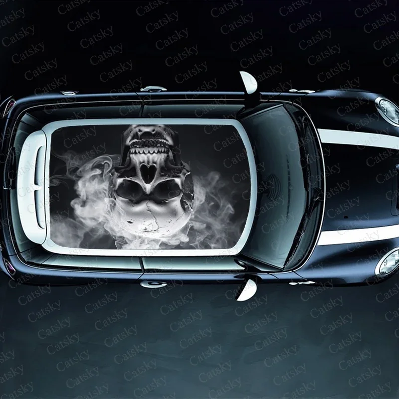 Burning Skull Smoking Skull Car Roof Sticker Wrap Racing SUV Accessories Packaging Painted PVC Custom Car Graphic Decal