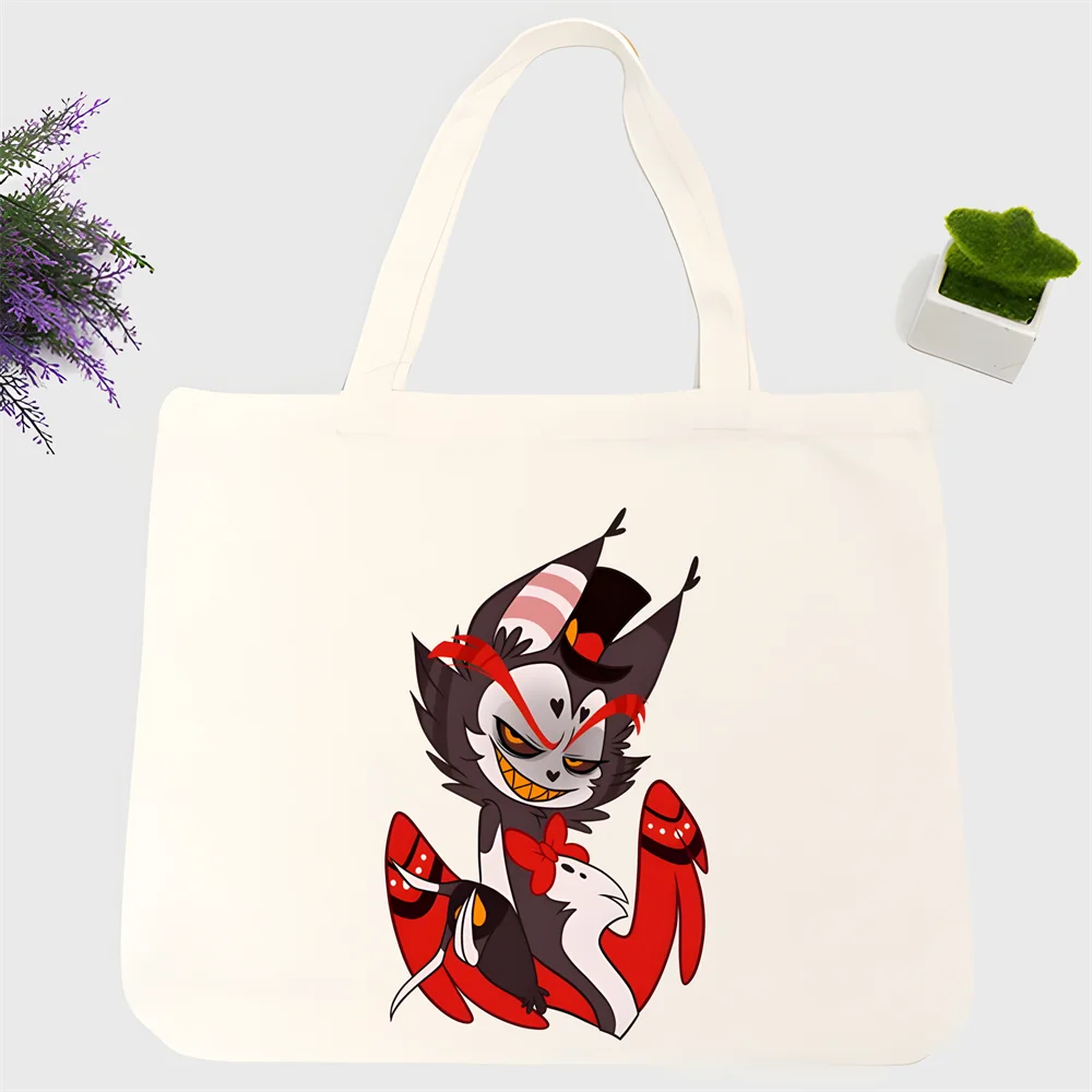 Hazbin Hotels Comedy Angel Dust Canvas Shoulder Bag Customize Handbag Ladies Casual Tote Large Capacity Reusable Shopping Bag