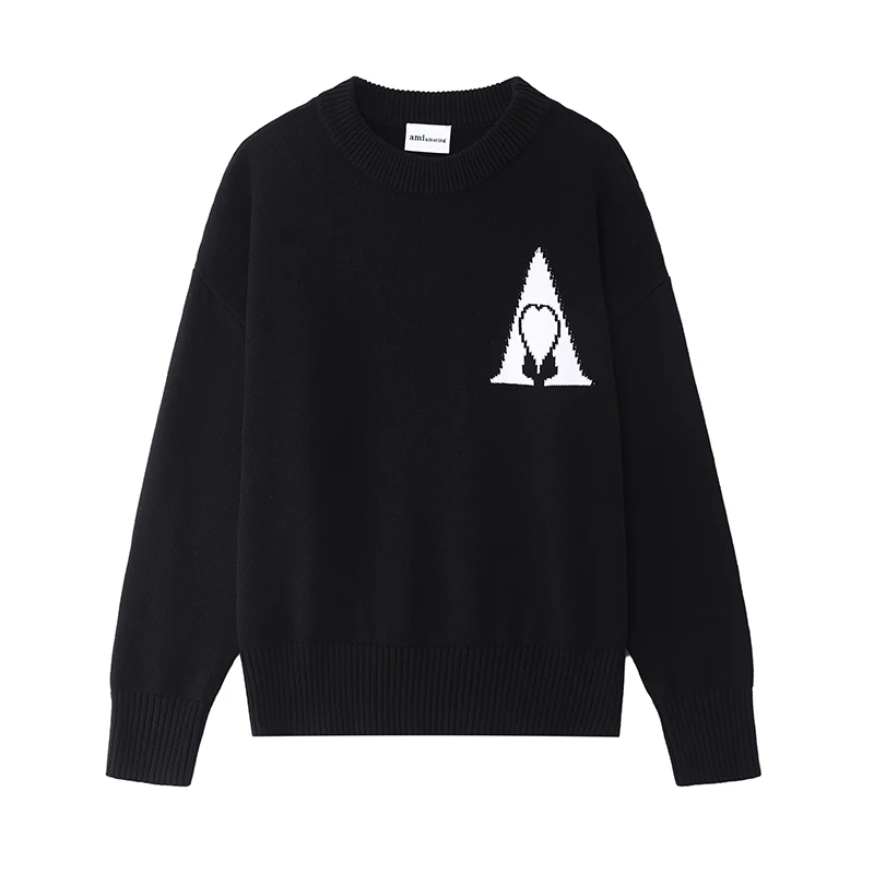 100% 순수 코튼 하이 엔드 디자이너 브랜드 love A 자수 남성 니트 스웨터 카디건 가을 캐주얼 홈 재킷 AMI AMORING