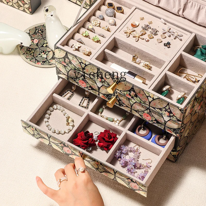 

WW20 high-end ancient rhyme gilt jewelry box, earrings, rings, bracelets, large-capacity jewelry storage box.