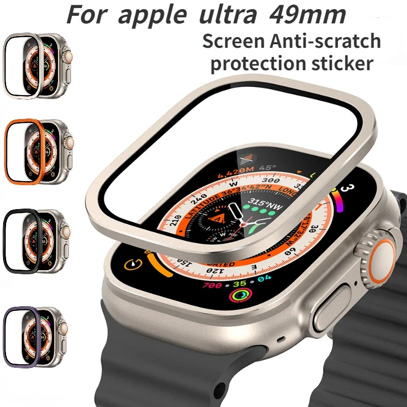 

Metal aluminum alloy shell For Apple watch ultra 49mm Screen Anti-scratch protection sticker＋High definition tempered glass Film