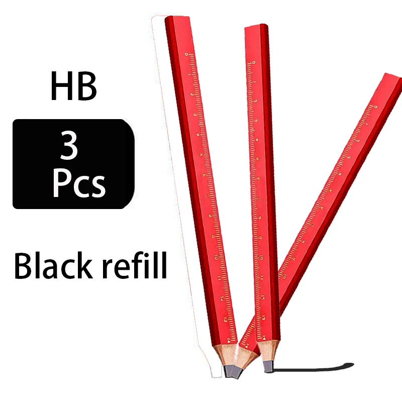 JOMPENS Anti-Slip Houten Potlood Millimeterschaal Professionele Kwaliteit Houtbewerking HB Potlood Zwart HB Lood Platte Octagon Tekening
