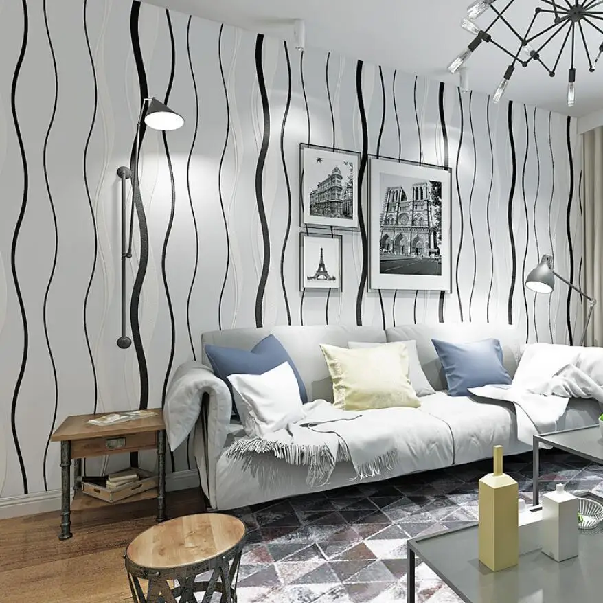 Modern Minimalist Curved Vertical Stripe Non Woven Wallpaper for Living Room Bedroom TV Sofa Background Wall