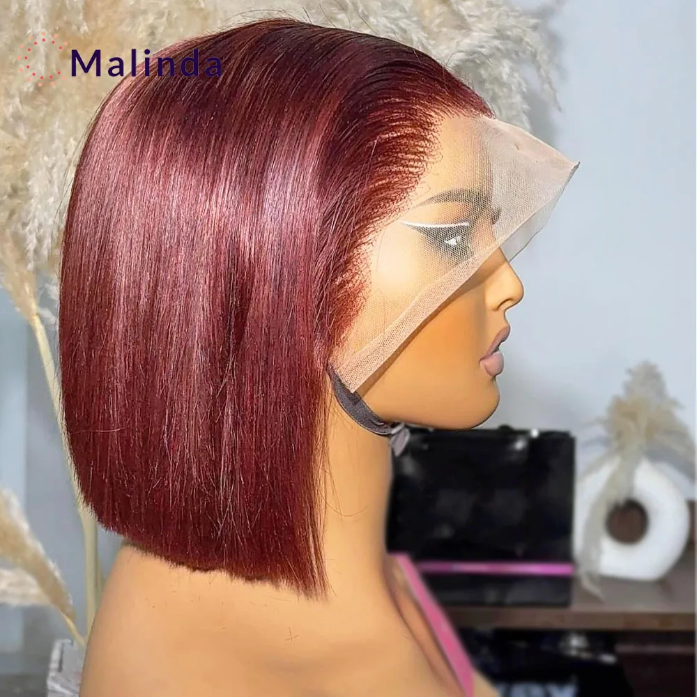 Burgundy Bone Straight 99J Colored Wig 13x4 Transparent Lace Front Glueless Wigs Human Hair Pre plucked Ready To Wear For Woman