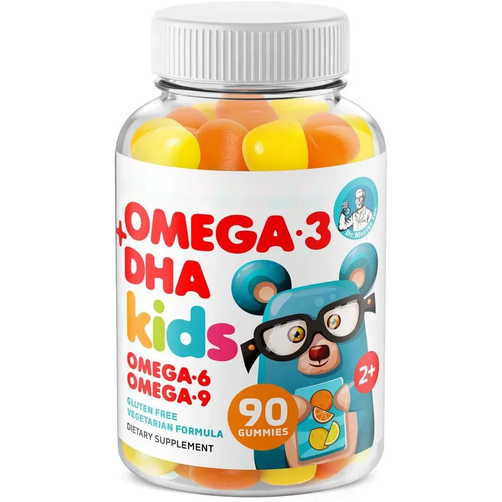 Omega-3 DHA Kids Gummies Supports Brain Development,Eye Health,Immune Function,Omega 3-6-9,Plant-Based DHA,Vitamin C,90 Gummies