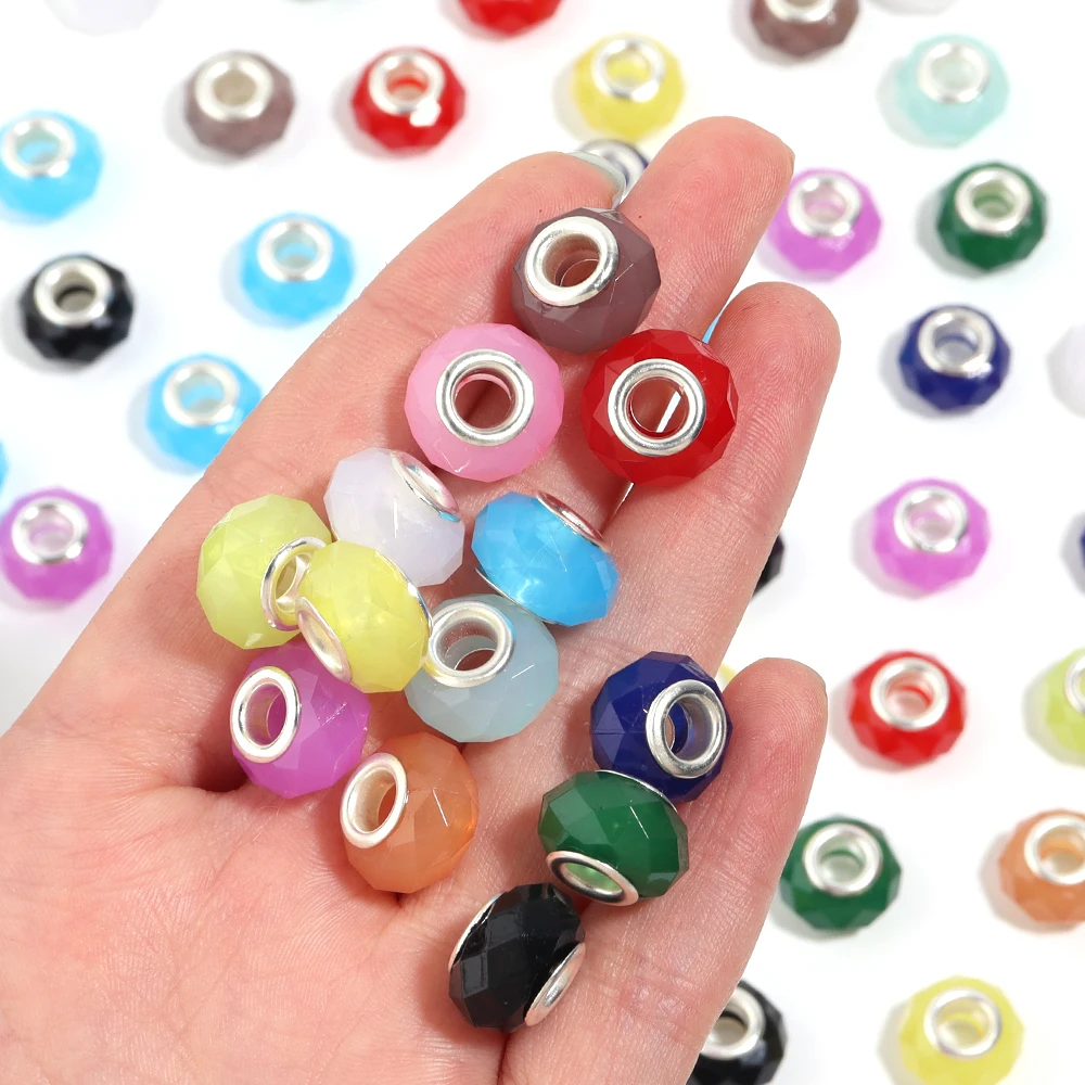 20 teile/los Transparente Farbe Facettierte Harz Perlen 14x9mm Große Loch Perlen Lose Spacer Perlen Für DIY Schmuck Machen armband Halskette