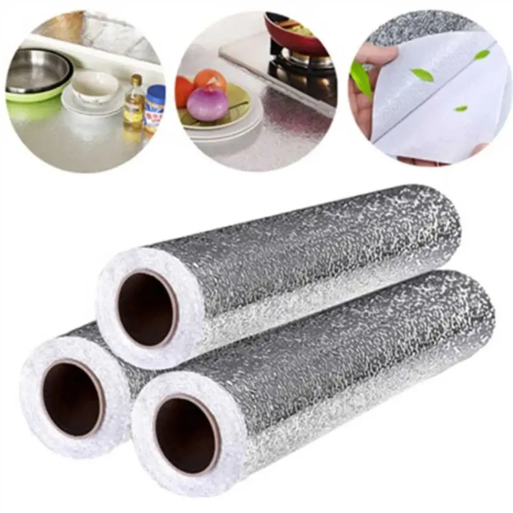 1 Roll Aluminum Foil Oil-proof Wallpaper High Temperature Self Adhesive Kitchen Sticker 40x100cm 40x300cm Anti Fouling